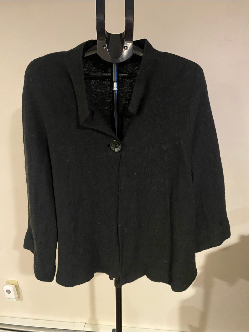 Sandro Black Single-Button Open Collar Sweater Jacket